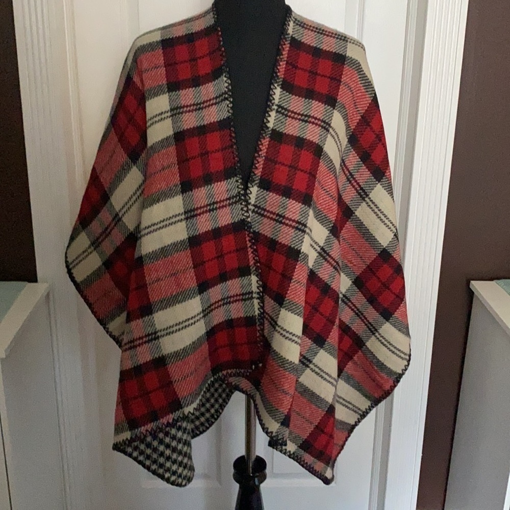 Apt 9 Wrap Jacket Reversible Ruana Houndstooth Plaid NWT - Picture 3 of 6